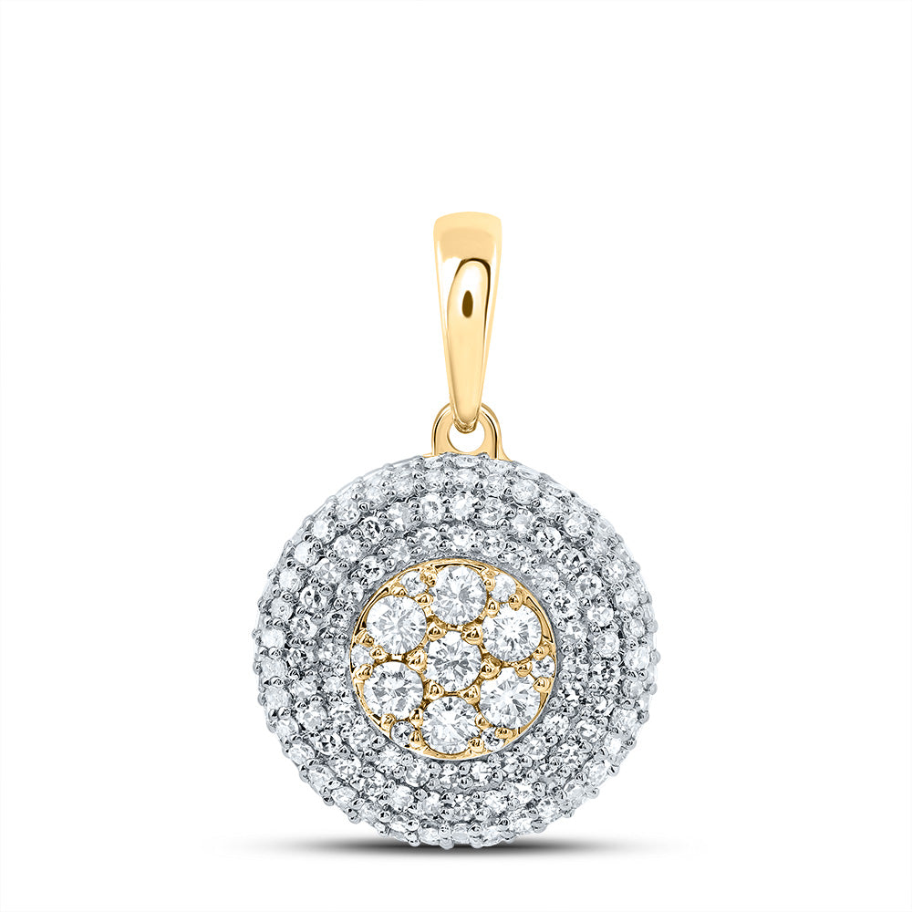 0.82 Ctw Natural Diamond Cluster Two Tone Round Shape Pendant in 10k Yellow Gold