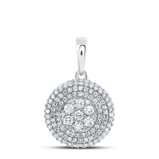 0.84 Ctw Natural Diamond Cluster Two Tone Round Shape Pendant in 10k White Gold
