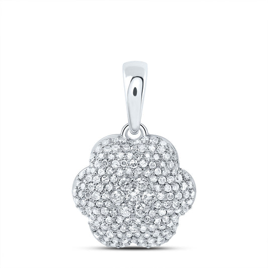 0.58 Ctw Natural Diamond Cluster Clover Pendant in 10k White Gold