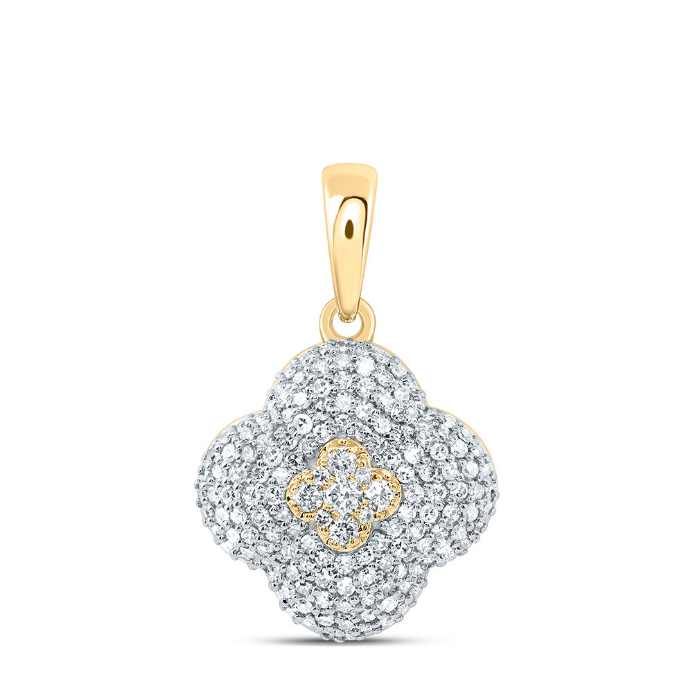 0.61 Ctw Natural Diamond Cluster Clover Pendant in 10k Yellow Gold