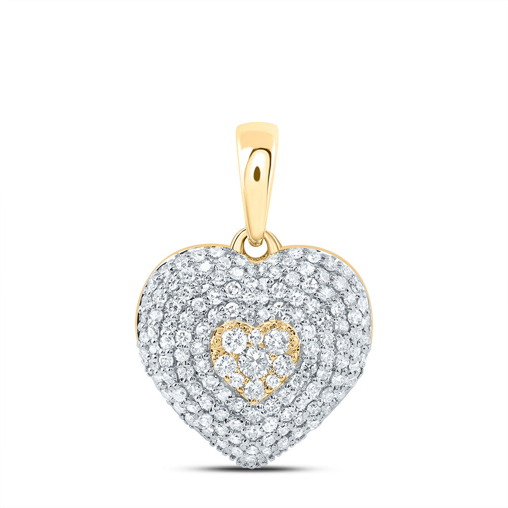 0.61 Ctw Natural Diamond Cluster Heart Pendant in 10k Yellow Gold