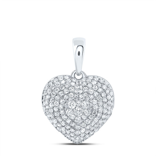 0.61 Ctw Natural Diamond Cluster Heart Pendant in 10k White Gold