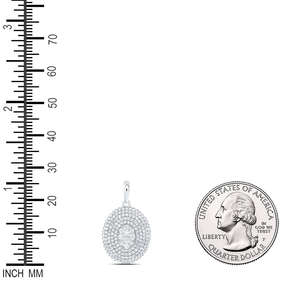 0.88 Ctw Natural Diamond Cluster Oval Gift Pendant in 10k White Gold