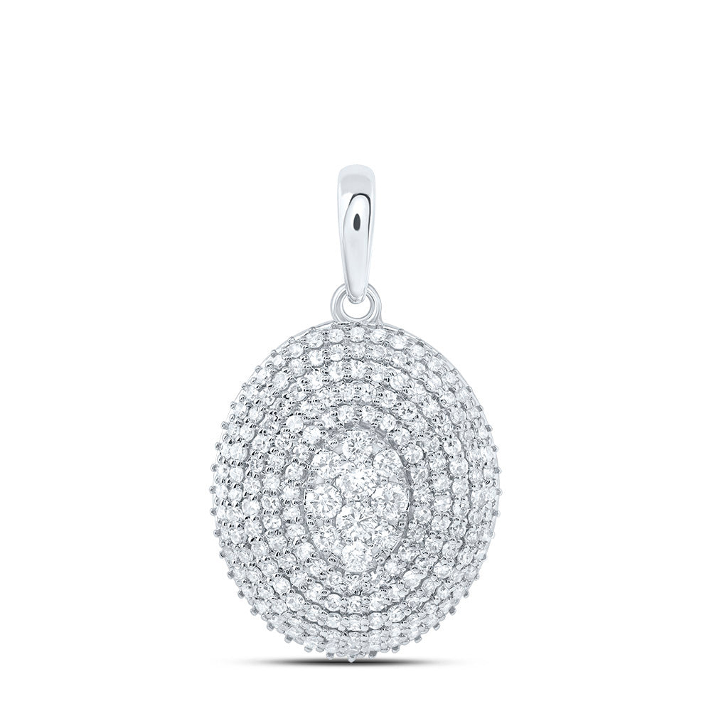 0.88 Ctw Natural Diamond Cluster Oval Gift Pendant in 10k White Gold