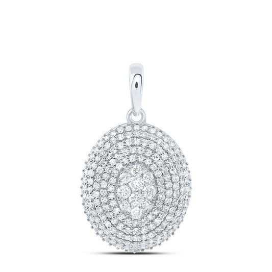 0.88 Ctw Natural Diamond Cluster Oval Gift Pendant in 10k White Gold