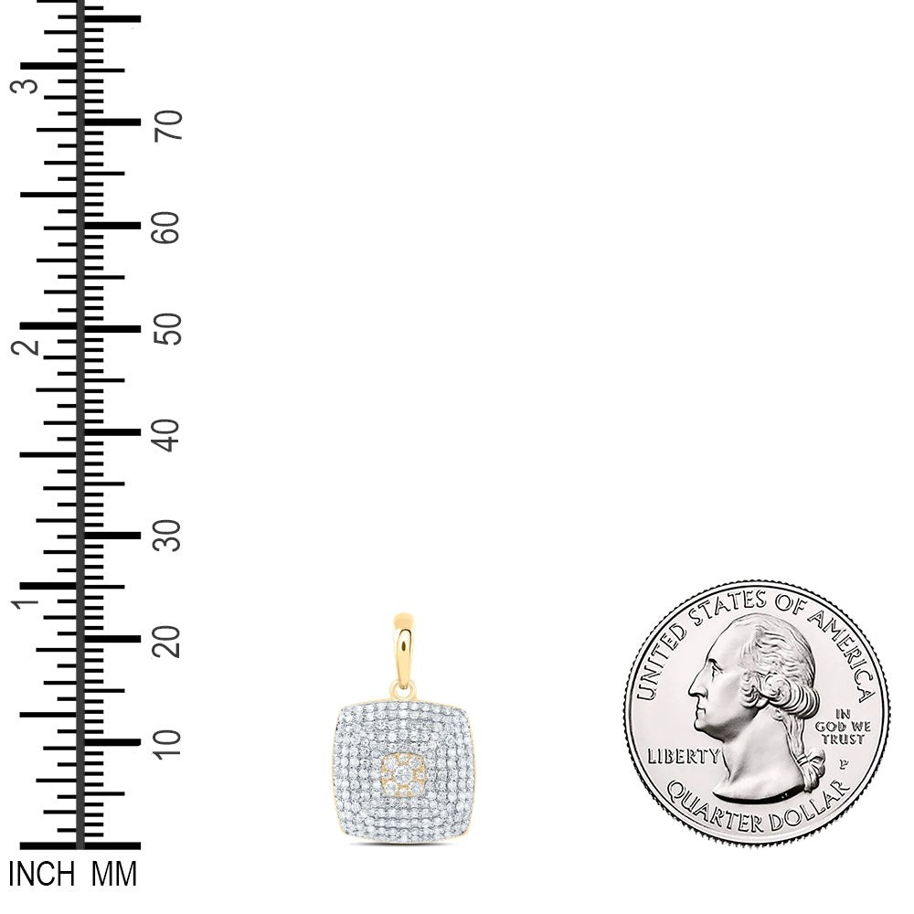 0.72 Ctw Natural Diamond Cluster Square Shaped Pendant in 10k Yellow Gold