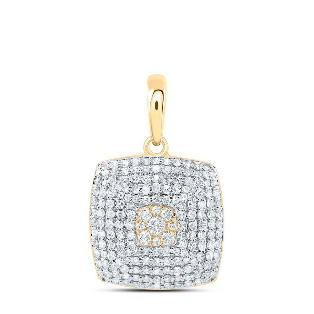 0.72 Ctw Natural Diamond Cluster Square Shaped Pendant in 10k Yellow Gold