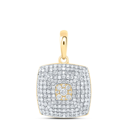 0.72 Ctw Natural Diamond Cluster Square Shaped Pendant in 10k Yellow Gold