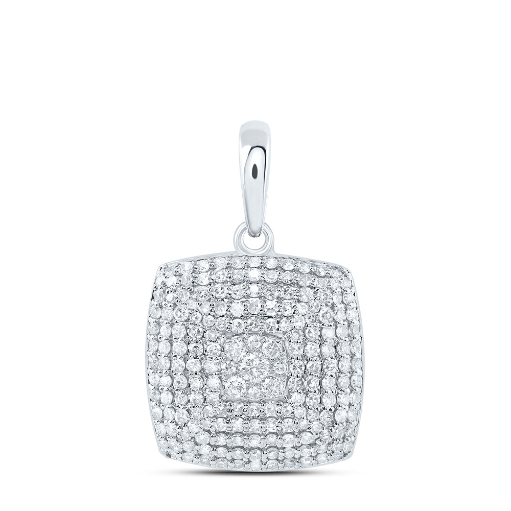 0.73 Ctw Natural Diamond Cluster Square Shaped Pendant in 10k White Gold