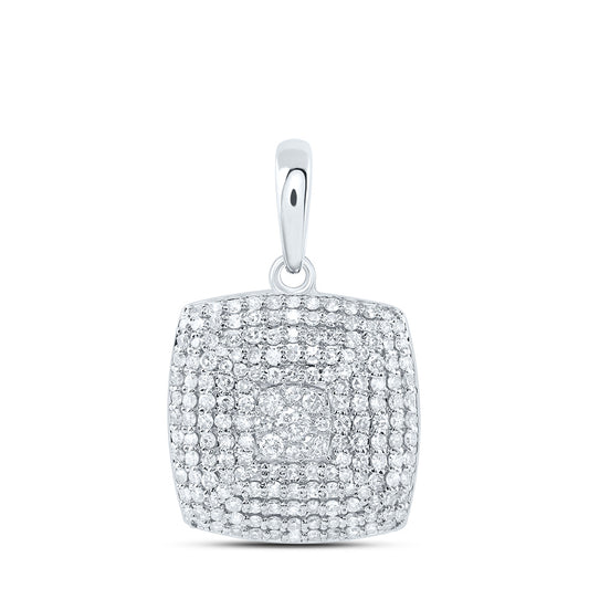 0.73 Ctw Natural Diamond Cluster Square Shaped Pendant in 10k White Gold