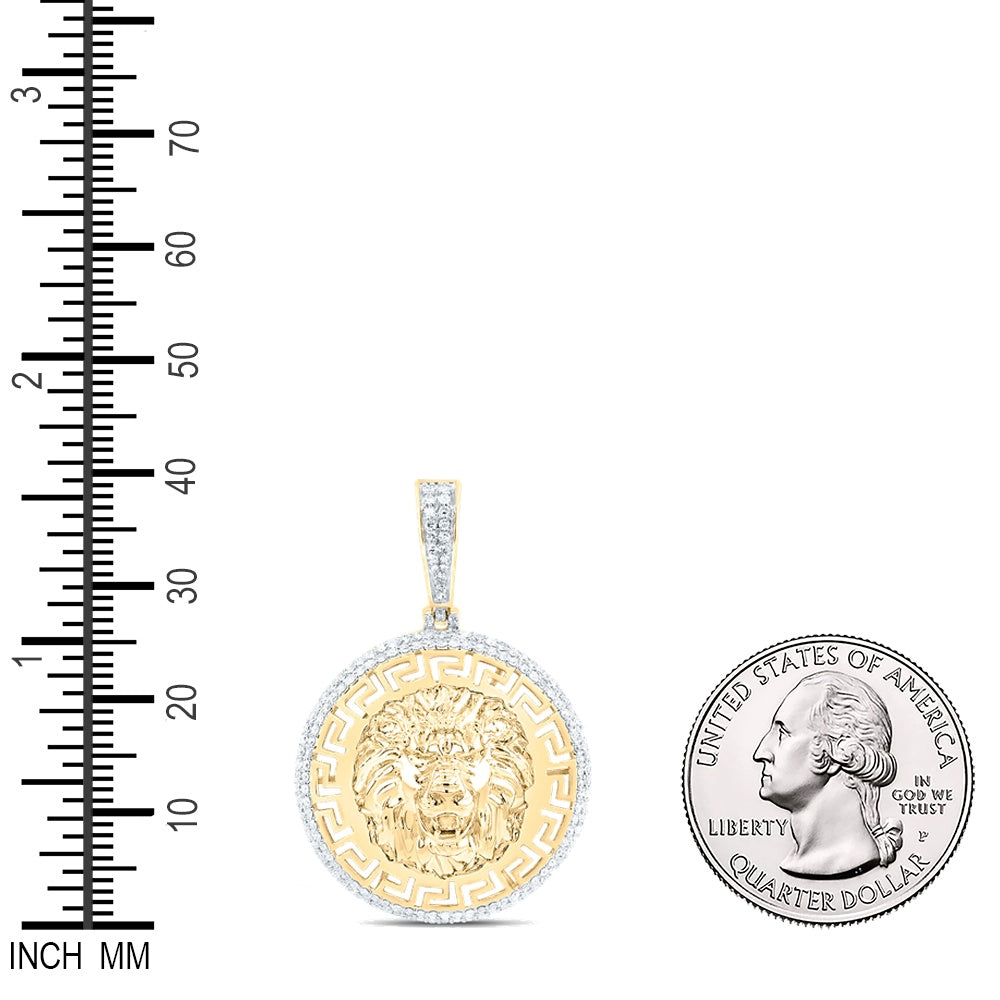 0.62 Ctw Natural Diamond Lion King Head Medallion Greek Pendant in 10k Yellow Gold