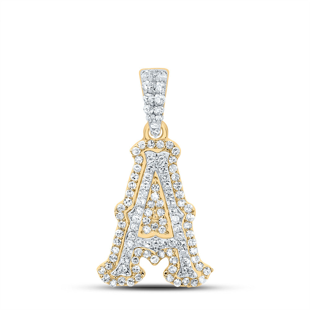 0.34 Ctw Natural Diamond Hiphop Initial Letter A Pendant in 10K Yellow White