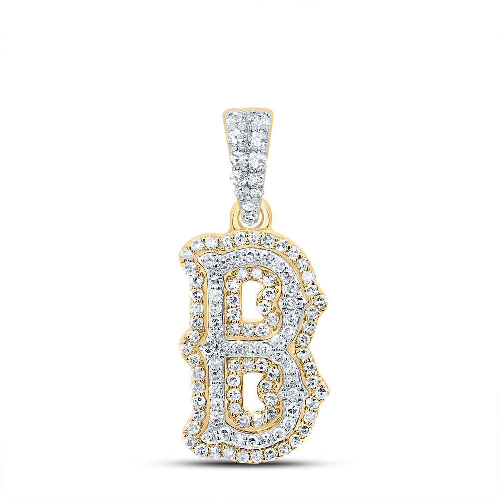 0.37 Ctw Natural Diamond Hiphop Initial Letter B Pendant in 10K Yellow White