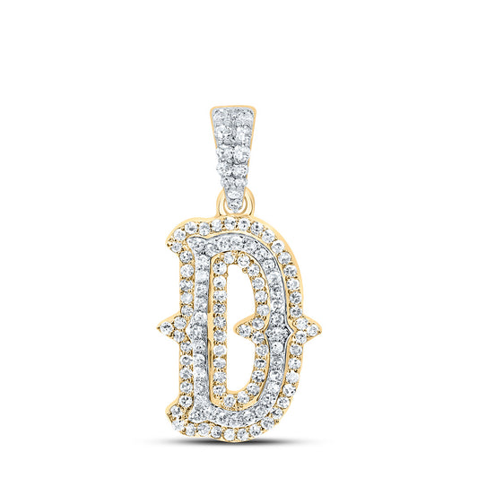 0.36 Ctw Natural Diamond Hiphop Initial Letter D Pendant in 10K Yellow White