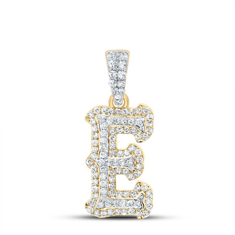 0.32 Ctw Natural Diamond Hiphop Initial Letter E Pendant in 10K Yellow White
