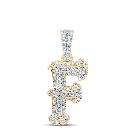 0.29 Ctw Natural Diamond Hihop Initial Letter F Pendant in 10K Yellow White