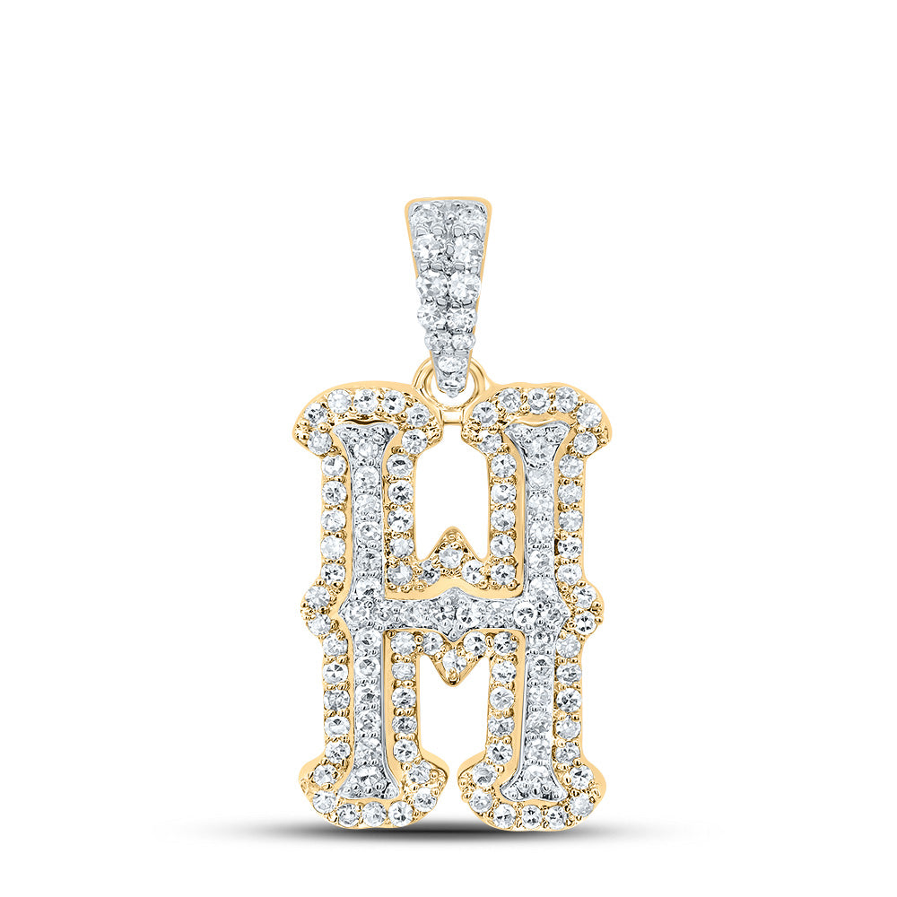 0.36 Ctw Natural Diamond Hiphop Initial Letter H Pendant in 10K Yellow White