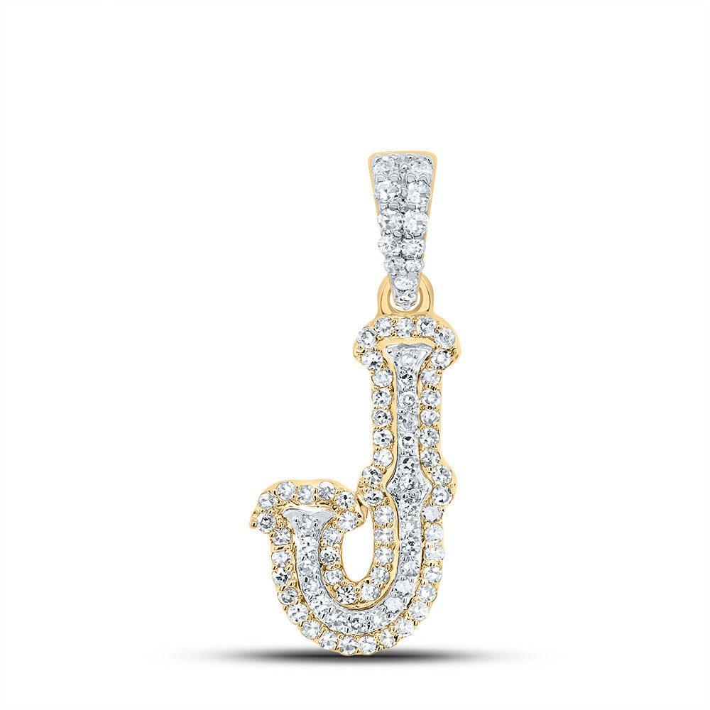 0.27 Ctw Natural Diamond Hiphop Initial Letter J Pendant in 10K Yellow White