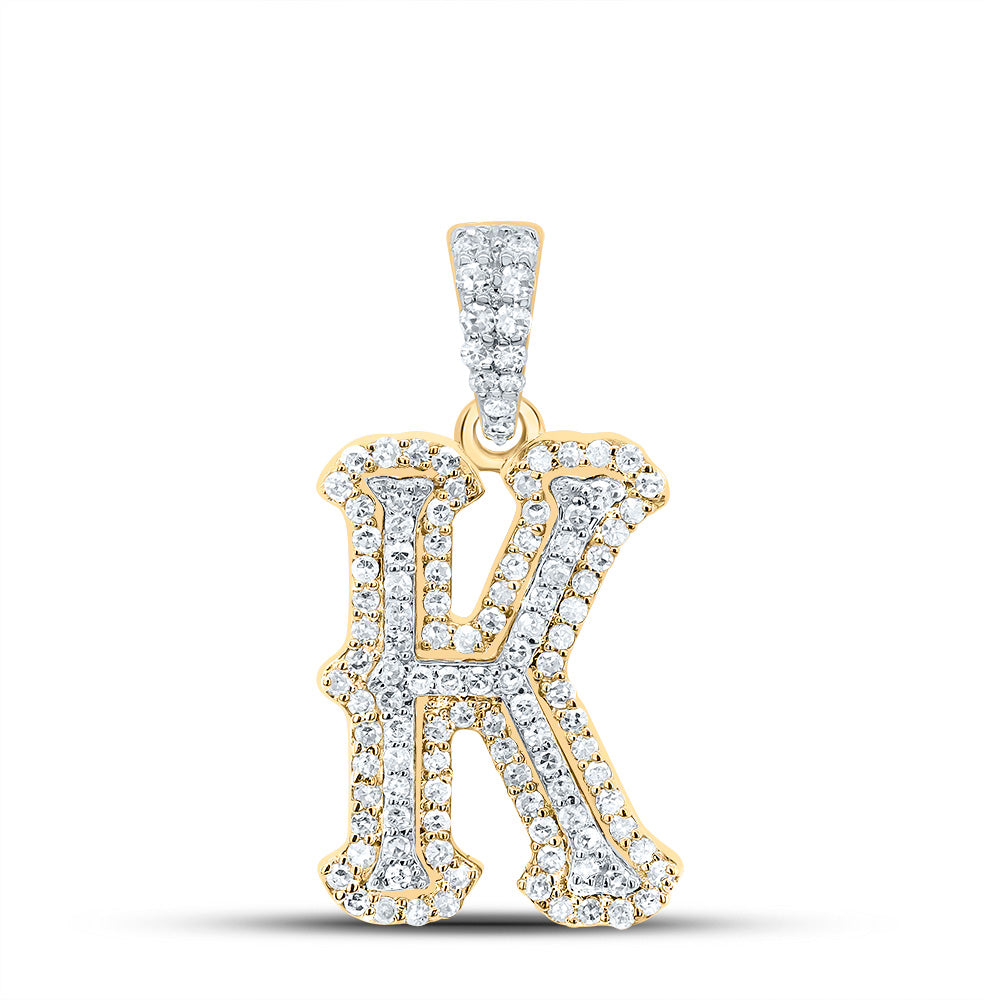 0.36 Ctw Natural Diamond Hiphop Initial Letter K Pendant in 10K Yellow White