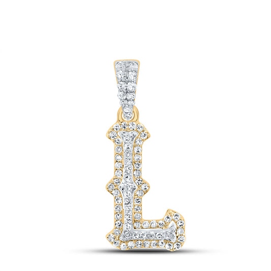 0.25 Ctw Natural Diamond Hiphop Initial Letter L Pendant in 10K Yellow White