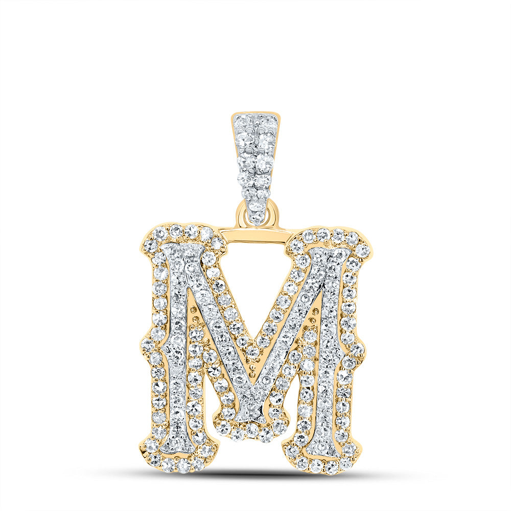 0.48 Ctw Natural Diamond Hiphop Initial Letter M Pendant in 10K Yellow White