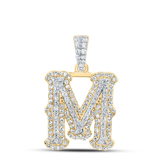 0.48 Ctw Natural Diamond Hiphop Initial Letter M Pendant in 10K Yellow White