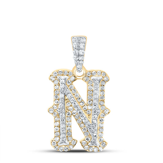 0.38 Ctw Natural Diamond Hiphop Initial Letter N Pendant in 10K Yellow White