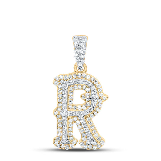 0.39 Ctw Natural Diamond Hiphop Initial Letter R Pendant in 10K Yellow White