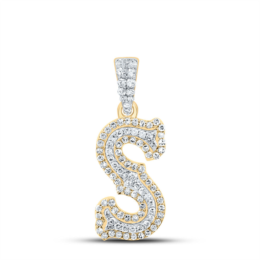 0.32 Ctw Natural Diamond Hiphop Initial Letter S Pendant in 10K Yellow White