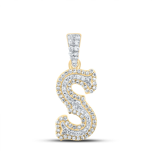 0.32 Ctw Natural Diamond Hiphop Initial Letter S Pendant in 10K Yellow White