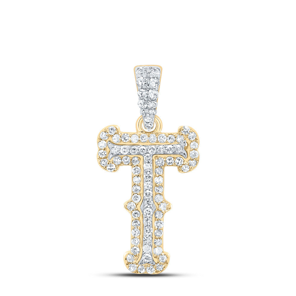 0.27 Ctw Natural Diamond Hihop Initial Letter T Pendant in 10K Yellow White
