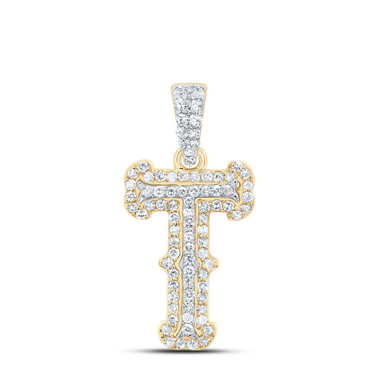 0.27 Ctw Natural Diamond Hihop Initial Letter T Pendant in 10K Yellow White
