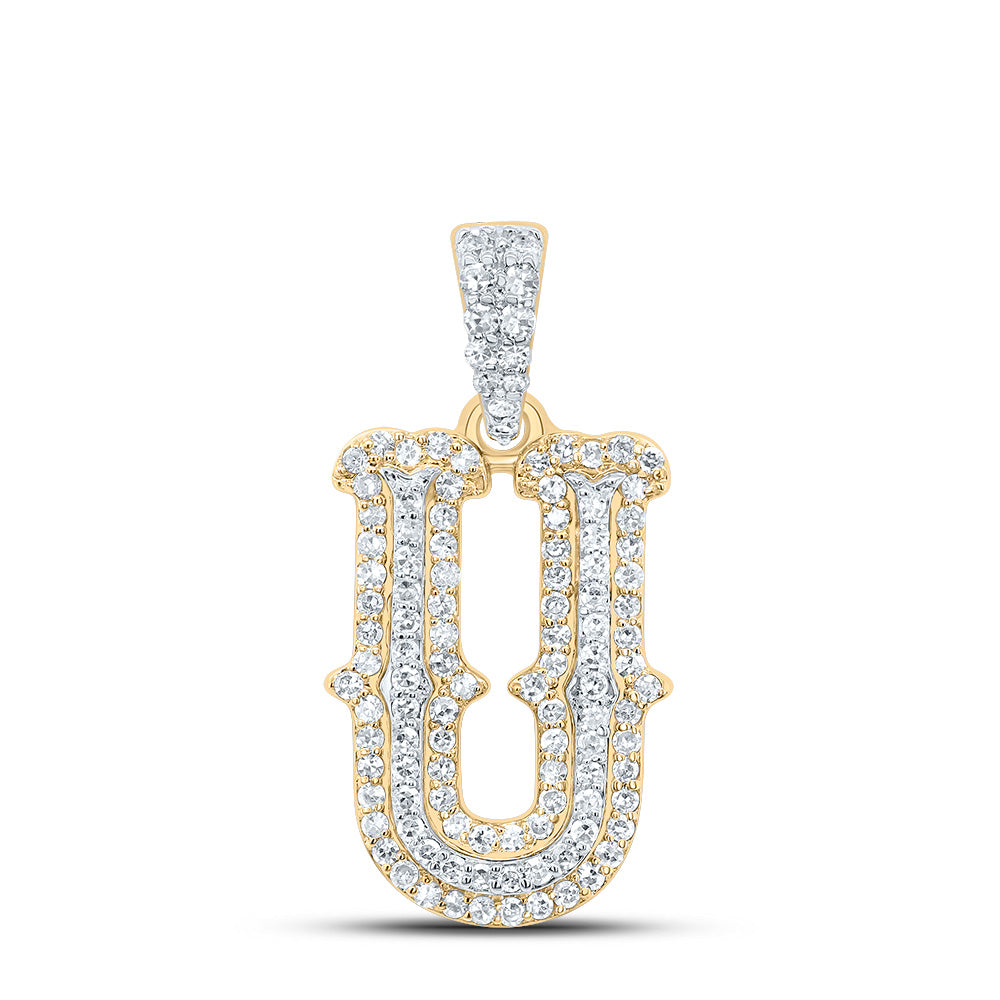 0.35 Ctw Natural Diamond Hiphop Initial Letter U Pendant in 10K Yellow White
