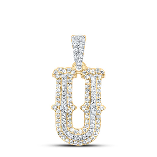 0.35 Ctw Natural Diamond Hiphop Initial Letter U Pendant in 10K Yellow White