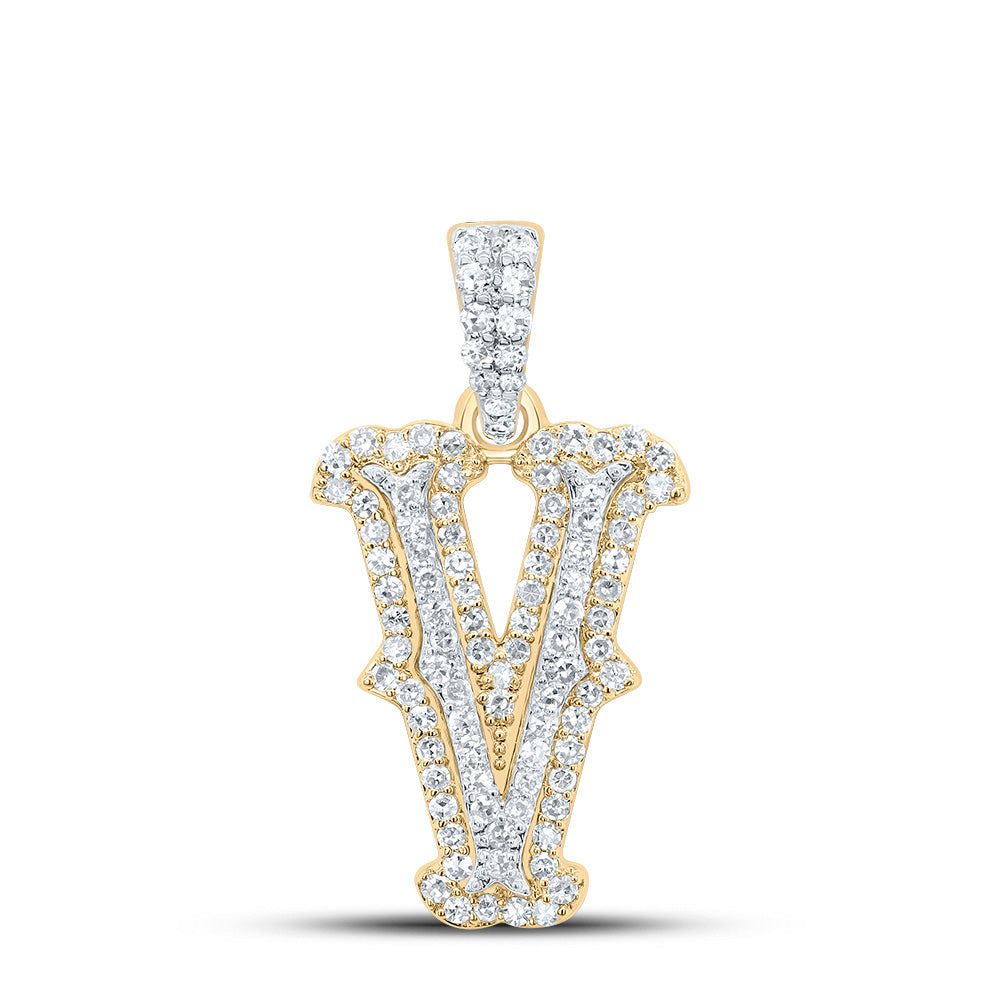 0.31 Ctw Natural Diamond Hiphop Initial Letter V Pendant in 10K Yellow White