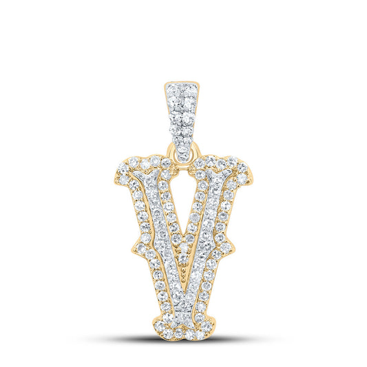 0.31 Ctw Natural Diamond Hiphop Initial Letter V Pendant in 10K Yellow White
