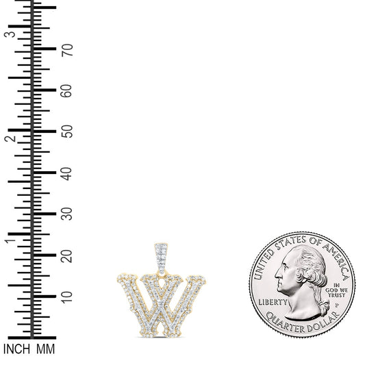0.53 Ctw Natural Diamond Hiphop Initial Letter W Pendant in 10K Yellow White