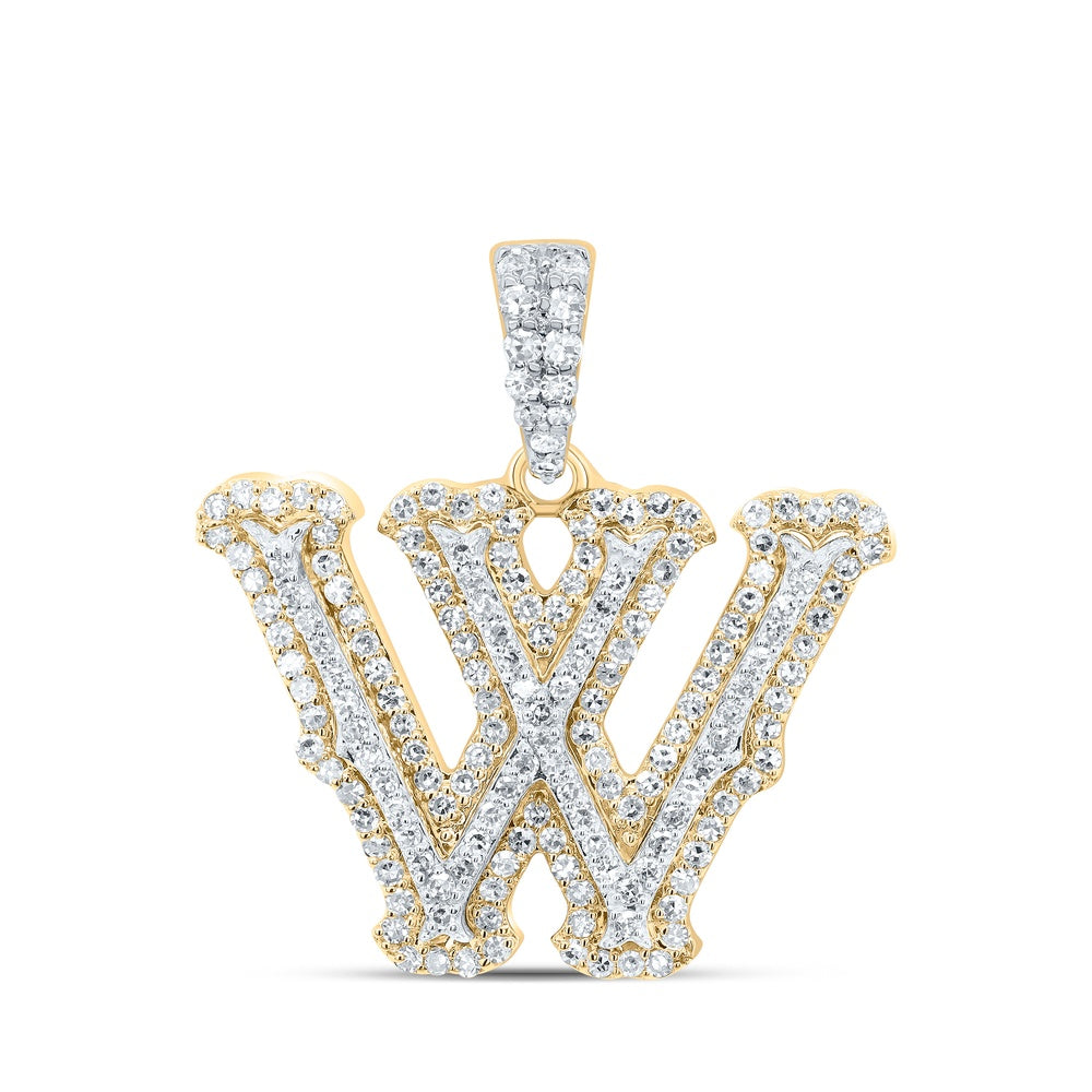 0.53 Ctw Natural Diamond Hiphop Initial Letter W Pendant in 10K Yellow White