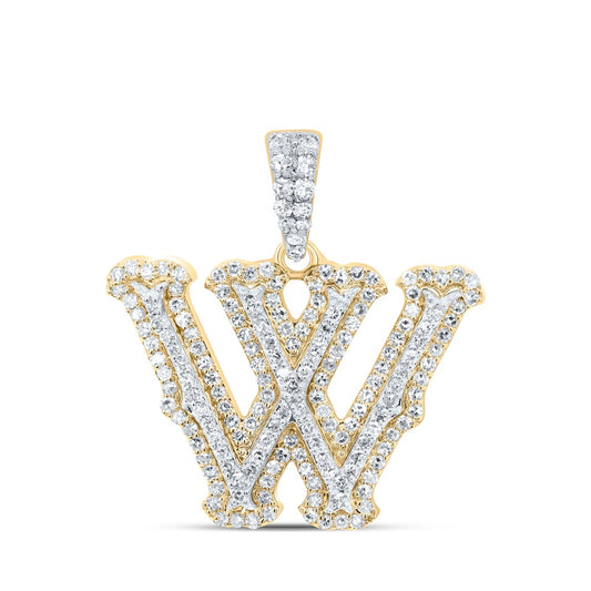 0.53 Ctw Natural Diamond Hiphop Initial Letter W Pendant in 10K Yellow White