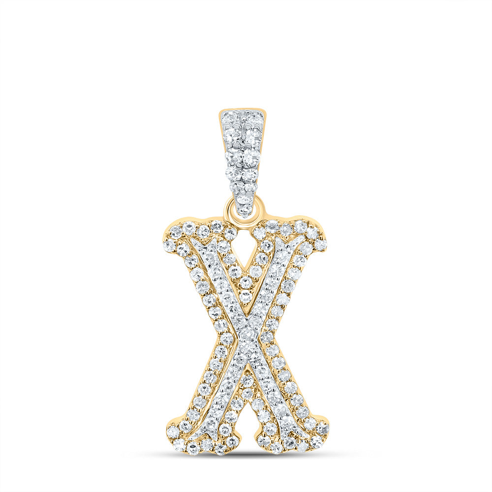 0.33 Ctw Natural Diamond Hiphop Initial Letter X Pendant in 10K Yellow White
