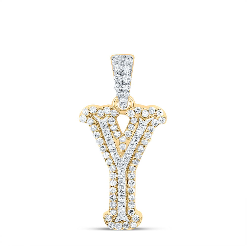0.27 Ctw Natural Diamond Hiphop Initial Letter Y Pendant in 10K Yellow White