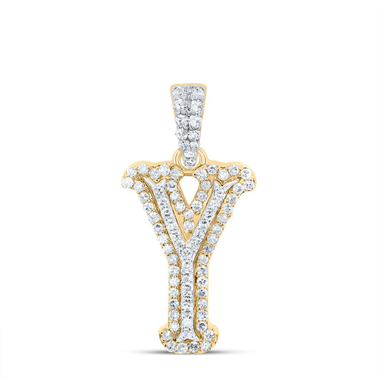 0.27 Ctw Natural Diamond Hiphop Initial Letter Y Pendant in 10K Yellow White