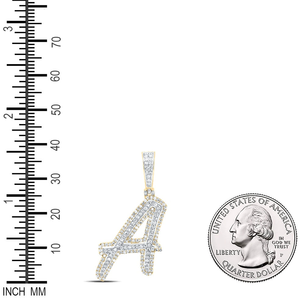 0.77 Ctw Natural Diamond Cursive Initial Letter Alphabet A Pendant in 10k Yellow Gold