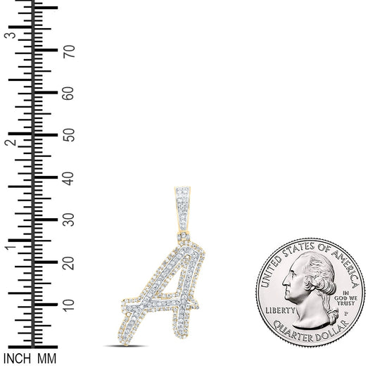 0.77 Ctw Natural Diamond Cursive Initial Letter Alphabet A Pendant in 10k Yellow Gold