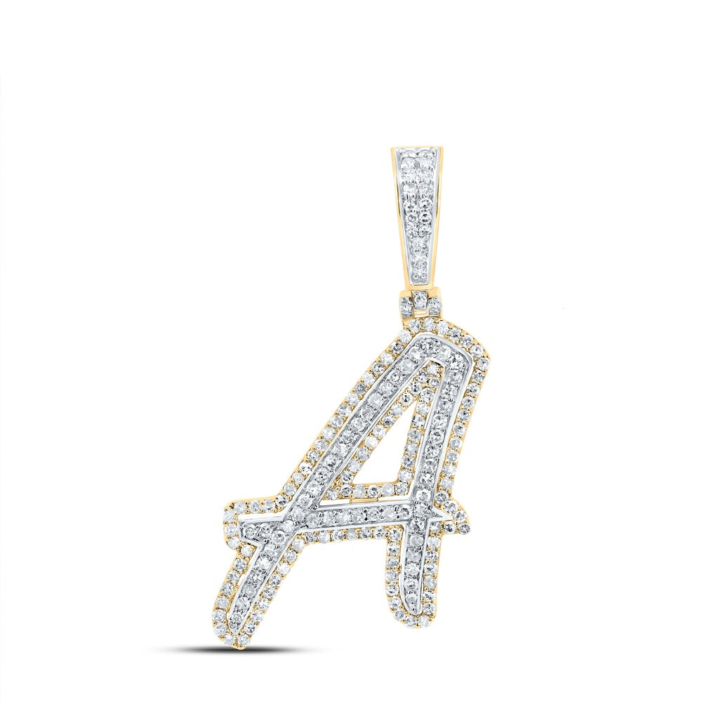 0.77 Ctw Natural Diamond Cursive Initial Letter Alphabet A Pendant in 10k Yellow Gold