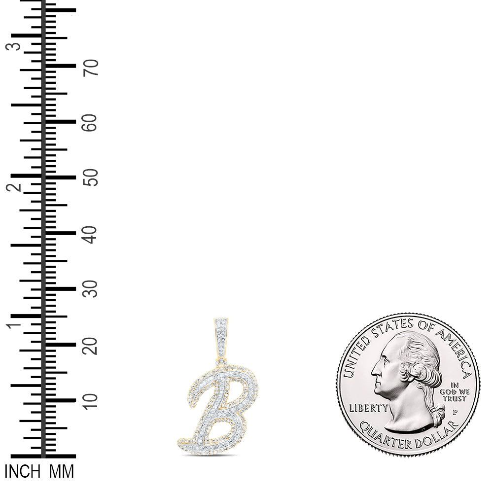 0.93 Ctw Natural Diamond Hiphop Initial Letter B Pendant in 10k Yellow Gold