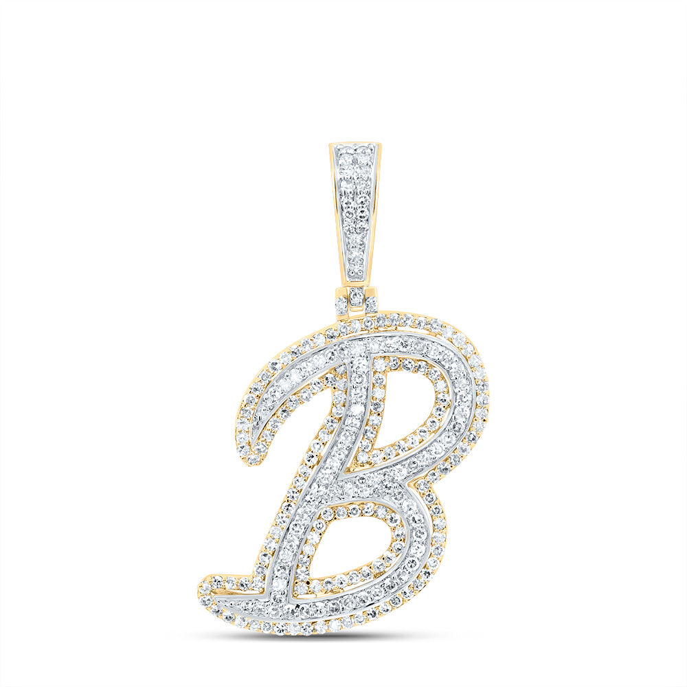 0.93 Ctw Natural Diamond Hiphop Initial Letter B Pendant in 10k Yellow Gold