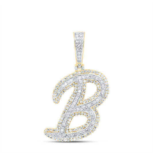0.93 Ctw Natural Diamond Hiphop Initial Letter B Pendant in 10k Yellow Gold