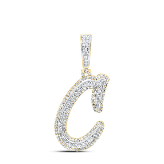 0.69 Ctw Natural Diamond Hiphop Initial Letter C Pendant in 10k Yellow Gold