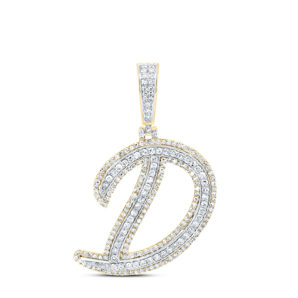 0.91 Ctw Natural Diamond Cursive Initial Letter Alphabet D Pendant in 10k Yellow Gold